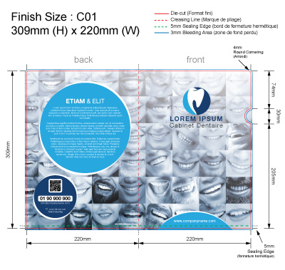 DENT 01 - Pochette Plastique Couleur personnalisée Dentiste et Cabinet Dentaire