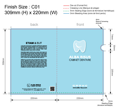 DENT 02 - Pochette Plastique Couleur personnalisée Dentiste et Cabinet Dentaire