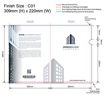 template IMMO 01 - Pochette ou chemise plastique couleur personnalisée pour immobilier, BTP