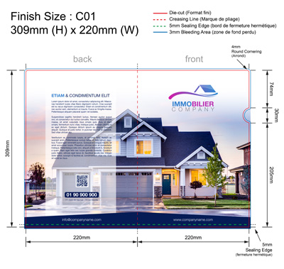 template IMMO 02 - Pochette ou chemise plastique couleur personnalisée pour immobilier, BTP