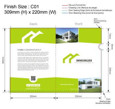 template IMMO 03 - Pochette ou chemise plastique couleur personnalisée pour immobilier, BTP