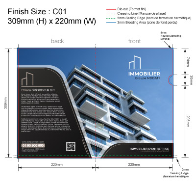 template IMMO 04 - Pochette ou chemise plastique couleur personnalisée pour immobilier, BTP