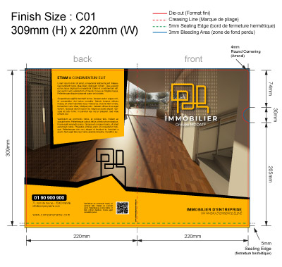 template IMMO 05 - Pochette ou chemise plastique couleur personnalisée pour immobilier, BTP