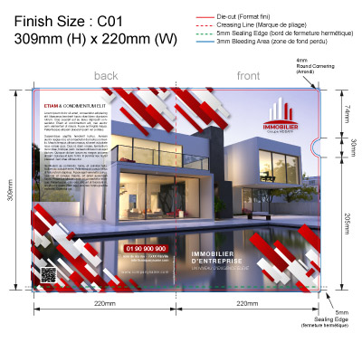 template IMMO 06 - Pochette ou chemise plastique couleur personnalisée pour immobilier, BTP